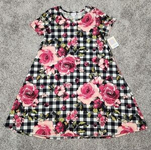 LulaRoe Jessie Floral and Plaid Print Midi Scoop Neck Swing Dress